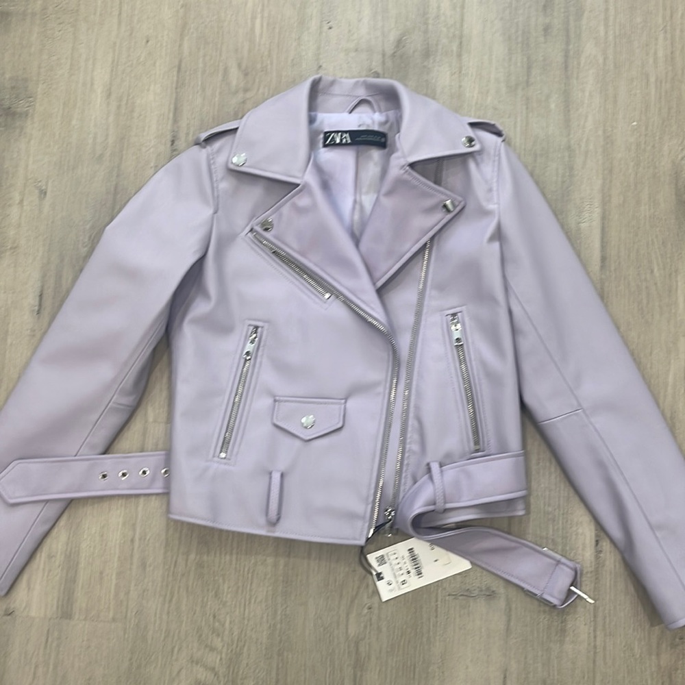 Lilac purple leather jacket silver details